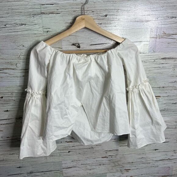 Zara White Smocked Bell Sleeve Blouse - Picture 7 of 9